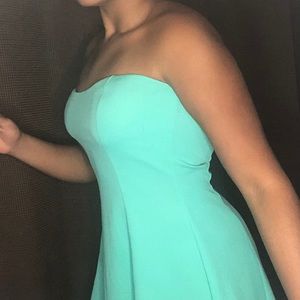 Teal Strapless Knee-Length Dress